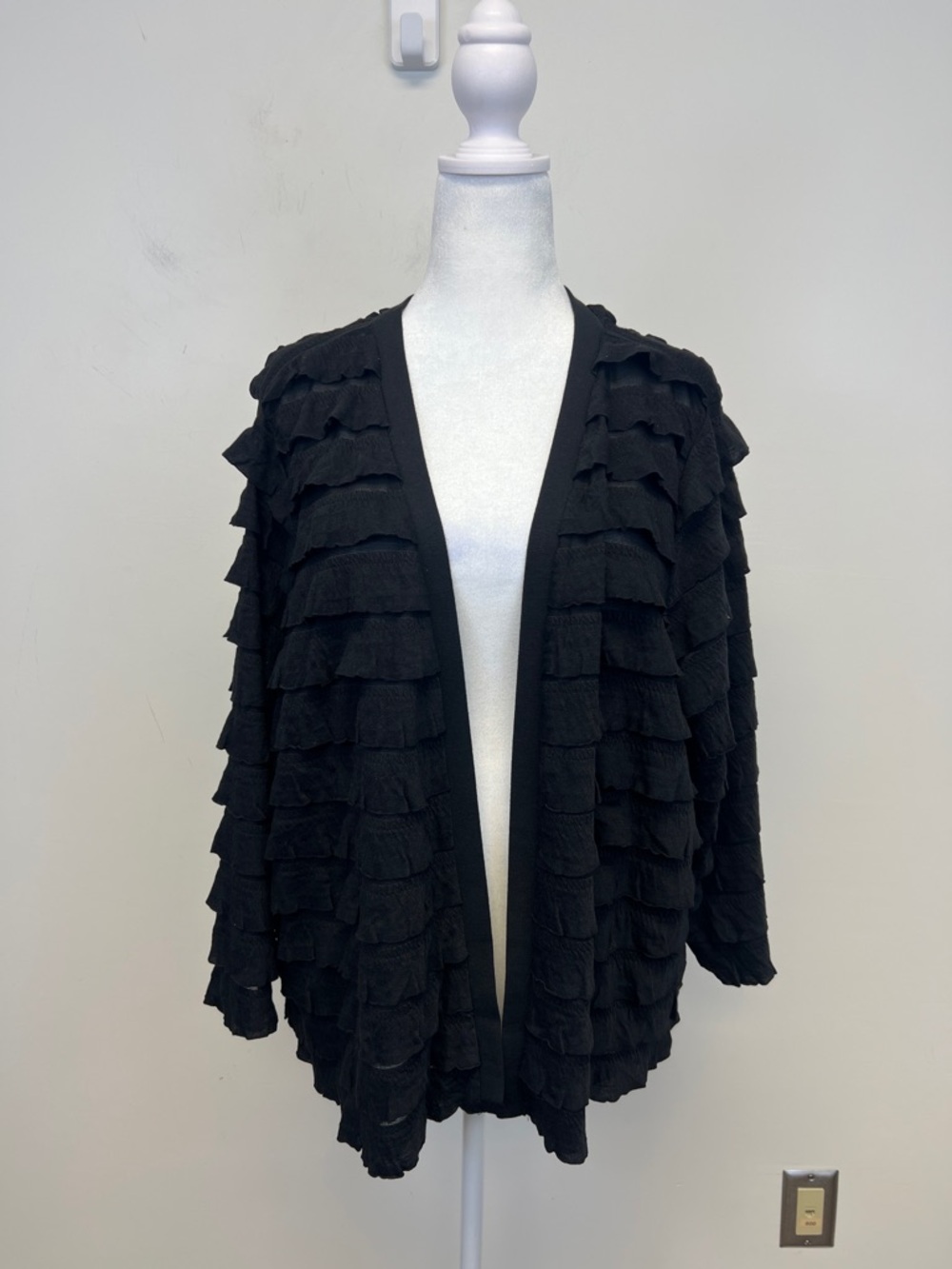 Susan Graver Women's Black Ruffled Dressy Chic Open Front Cardigan/Jacket 3X